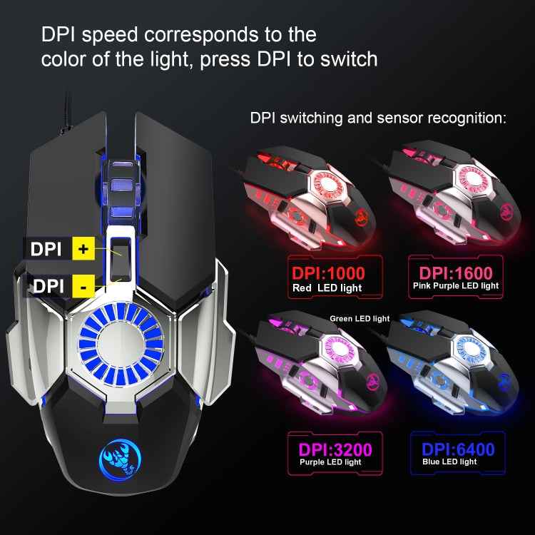 HXSJ J700 Colorful Lighting Programmable E-sports Gaming Wired Mouse