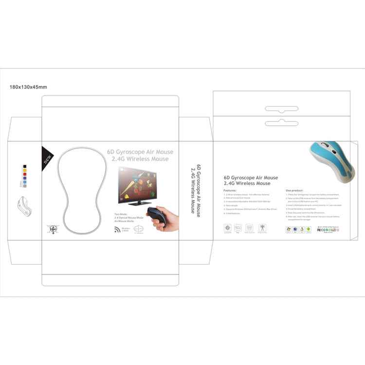 PR-01 6D Gyroscope Fly Air Mouse 2.4G USB Receiver 1600 DPI Wireless Optical Mouse for Computer PC Android Smart TV Box