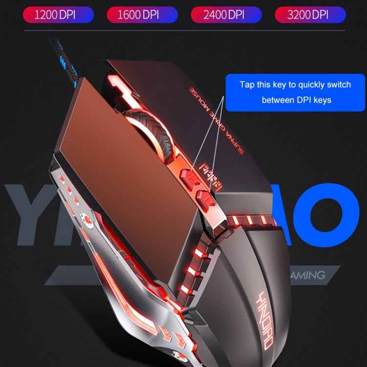 YINDIAO 3200DPI 4-modes Adjustable 7-keys RGB Light Wired Metal Mechanical Hard Core Macro Mouse, Style: Audio Version
