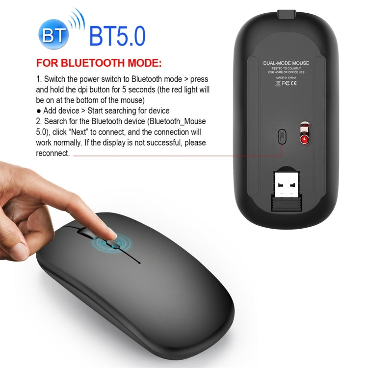 HXSJ M90 2.4GHz Ultrathin Mute Rechargeable Dual Mode Wireless Bluetooth Notebook PC Mouse