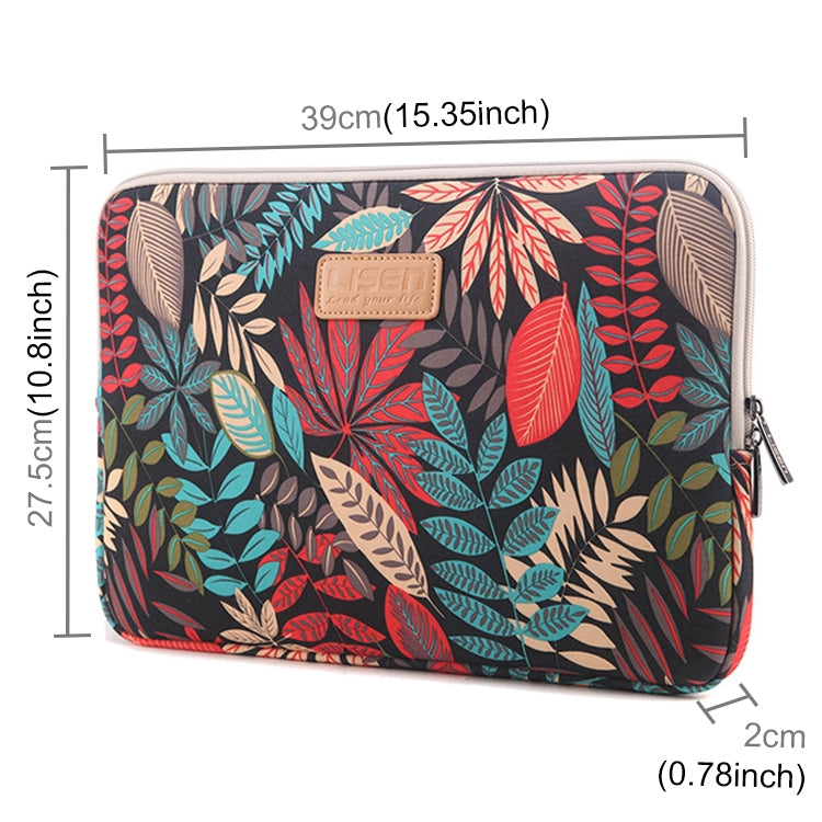 Sleeve Case Colorful Leaves Zipper Briefcase Carrying Bag for Macbook, Samsung, Lenovo, Sony, DELL Alienware, CHUWI, ASUS, HP, 15.6 inch and Below Laptops, 15 inch