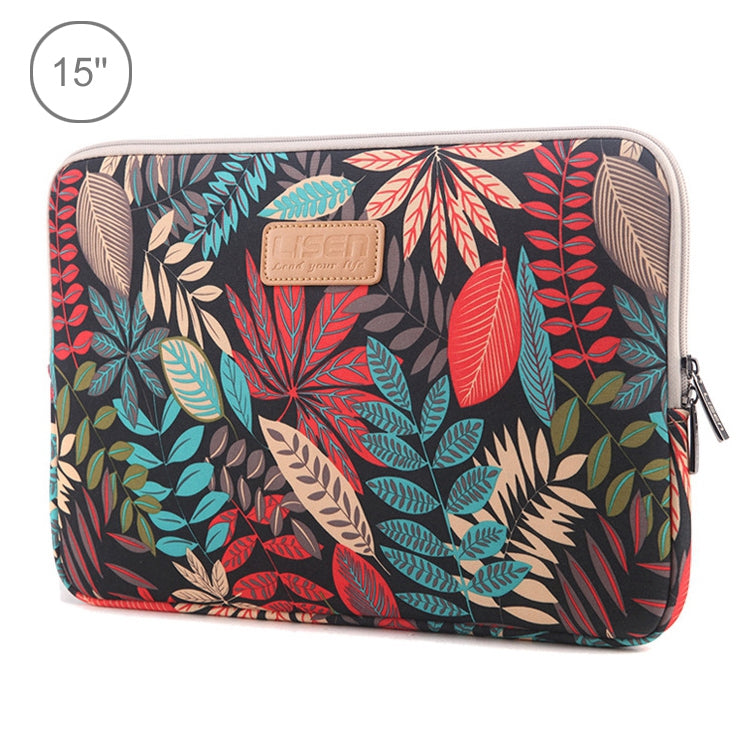 Sleeve Case Colorful Leaves Zipper Briefcase Carrying Bag for Macbook, Samsung, Lenovo, Sony, DELL Alienware, CHUWI, ASUS, HP, 15.6 inch and Below Laptops, 15 inch