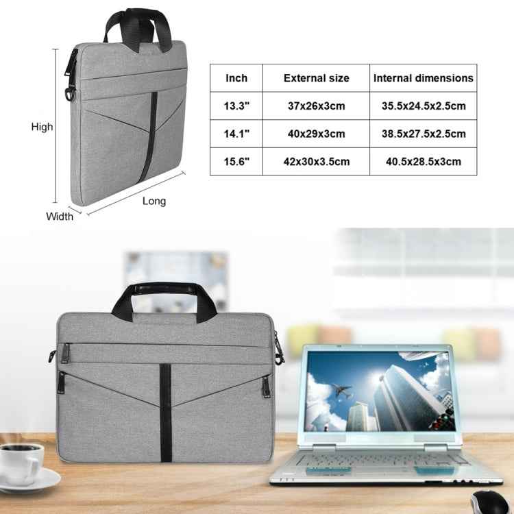 14.1 inch Breathable Wear-resistant Fashion Business Shoulder Handheld Zipper Laptop Bag with Shoulder Strap