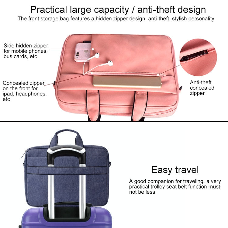DJ03 Waterproof Anti-scratch Anti-theft One-shoulder Handbag for 14.1 inch Laptops, with Suitcase Belt, DJ03 14.1 inch Black, DJ03 14.1 inch Pink, DJ03 14.1 inch Navy Blue
