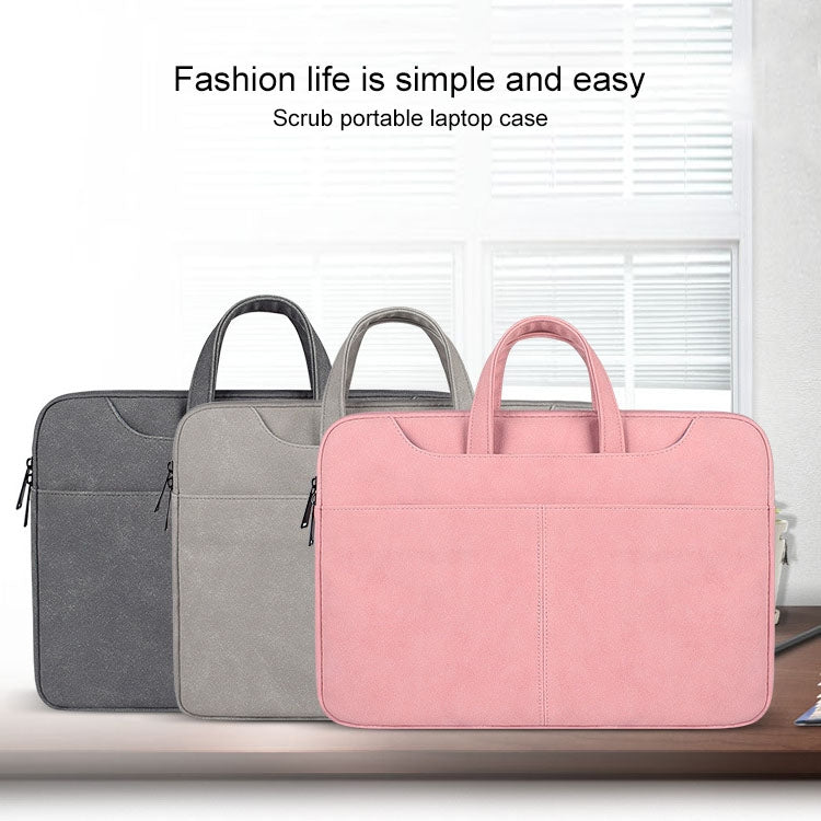 ST06S Waterproof PU Leather Zipper Hidden Portable Strap One-shoulder Handbag for 14.1 inch Laptops, with Magic Stick & Suitcase Belt, ST06S 14.1 inch Light Grey, ST06S 14.1 inch Dark Gray, ST06S 14.1 inch Pink