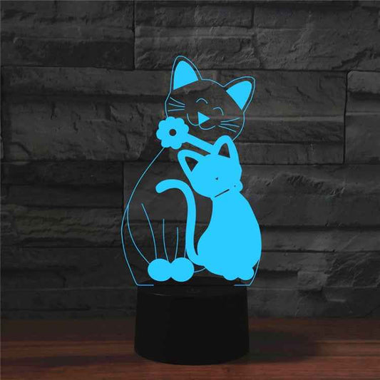 Cat Shape 3D Colorful LED Vision Light Table Lamp, Charging Touch Version