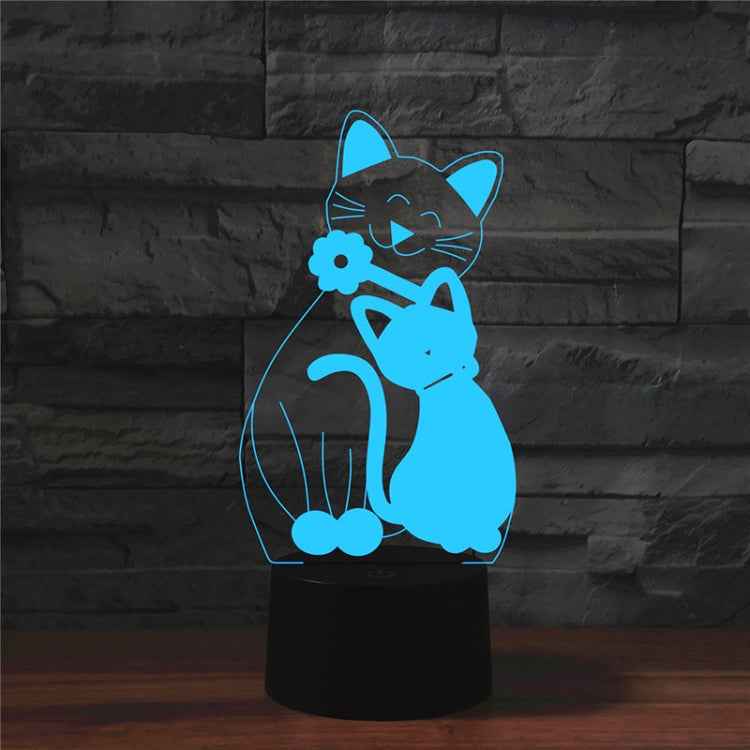 Cat Shape 3D Colorful LED Vision Light Table Lamp, Crack Touch Version