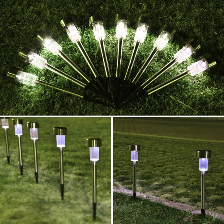 10 PCS Solar Energy Outdoor Lawn Lamp Stainless Steel IP65 Waterproof LED Decorative Garden Light