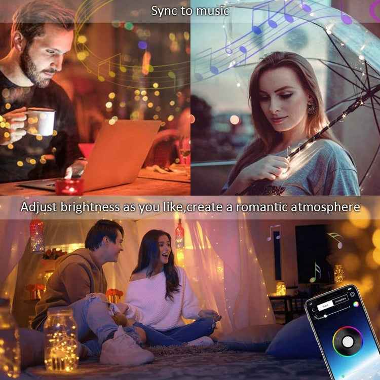 Christmas Decoration USB Copper Wire String Light Remote Controller & Bluetooth Mobile APP Control, Length: 20m 200 LEDs