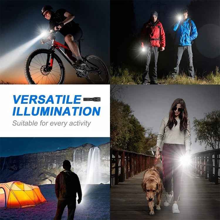 Long Style Micro USB Charging Outdoor Waterproof P90 + COB LED Flashlight, Support Power Display & Telescopic Focusing & 7-level Brightness Adjustment