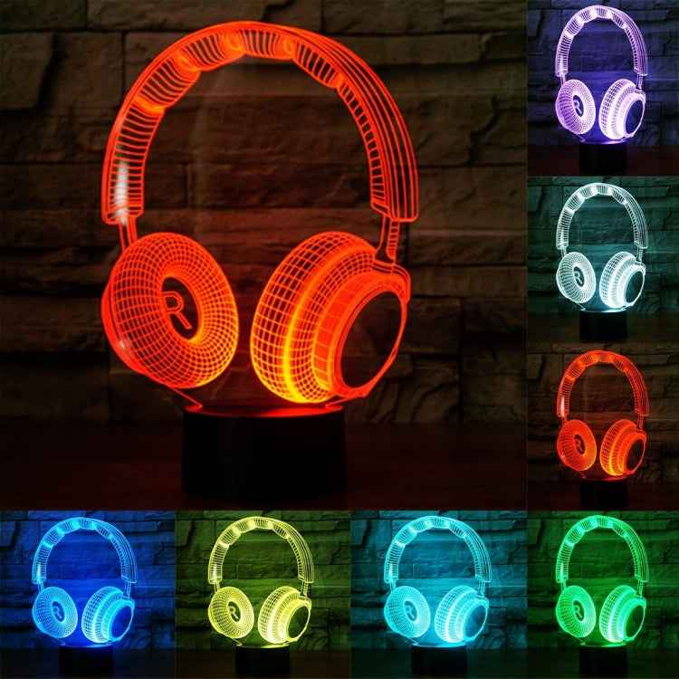 7 Colour Discoloration Creative Visual Stereo Lamp Desk Lamp Night Light, Headset Shape