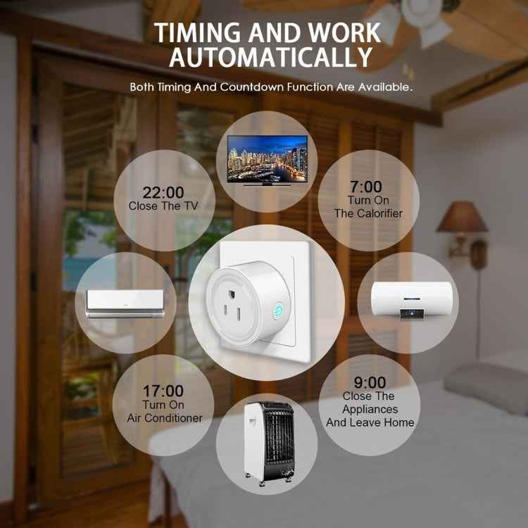 10A Round Shape WiFi Mini Plug APP Remote Control Timing Smart Socket Works with Alexa & Google Home, AC 100-240V, US Plug