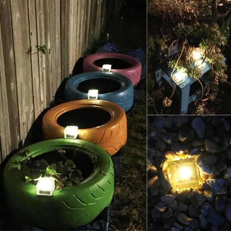 Solar Powered Square Tempered Glass Outdoor LED Buried Light Garden Decoration Lamp IP55 Waterproof，Size: 7 x 7 x 5cm