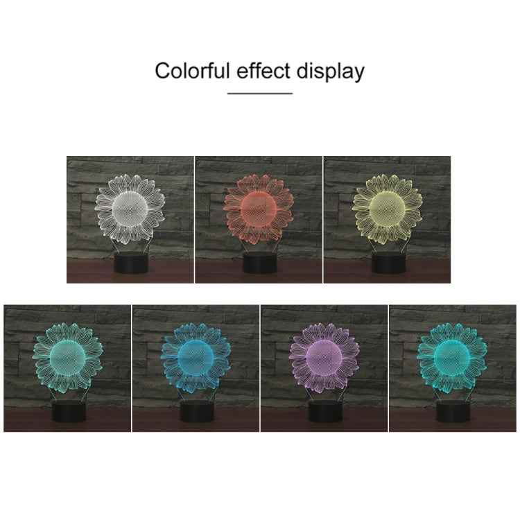 Sunflower Black Base Creative 3D LED Decorative Night Light, USB with Touch Button Version