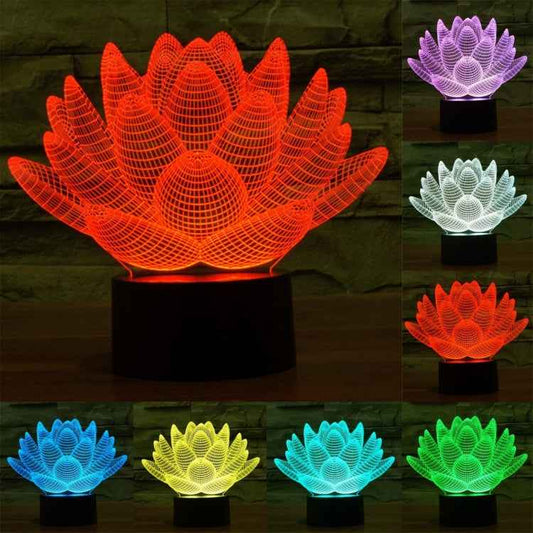 7 Color Discoloration Creative Visual Stereo Lamp Desk Lamp Night Light, Lotus Style
