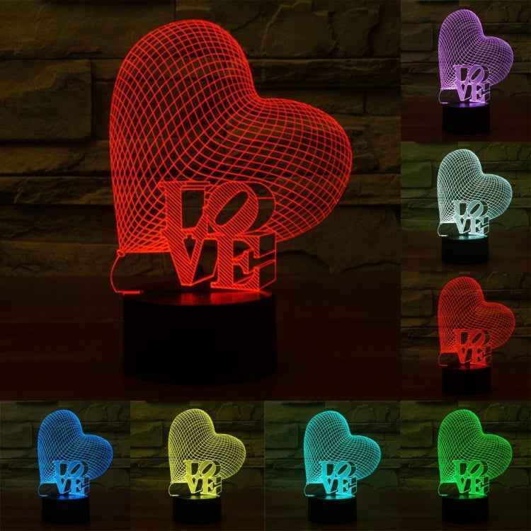 7 Colour Discoloration Creative Visual Stereo Lamp Desk Lamp Night Light, Heart and LOVE Style