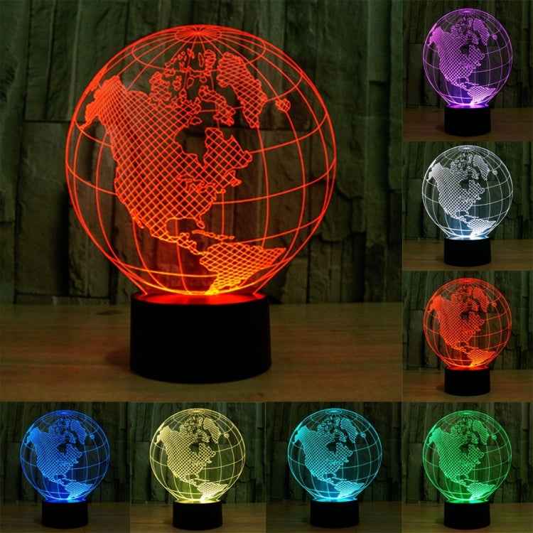 7 Colour Discoloration Creative Visual Stereo Lamp Desk Lamp Night Light, America Globe Style