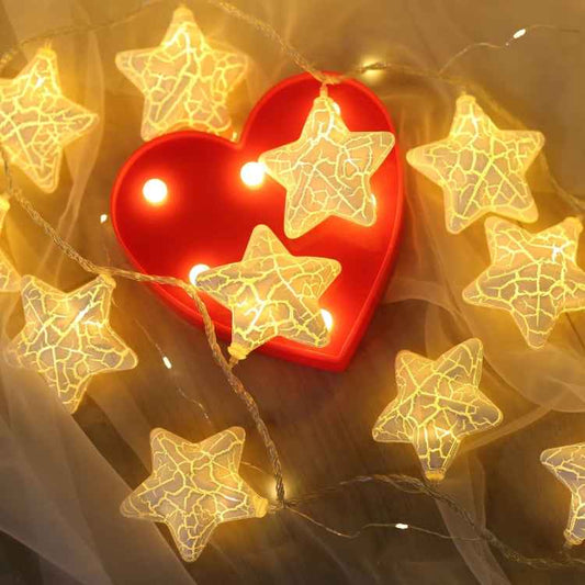 20 LEDs Teenage Style Warm Fairy Decorative Lamp for Christmas, Wedding, Bedroom, Cracked Star
