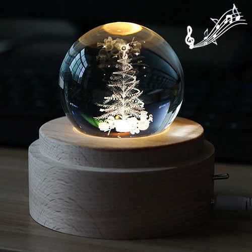 3D Word Engraving Crystal Ball Music Box Electronic Swivel Musical Birthday Gift Home Decor with Music