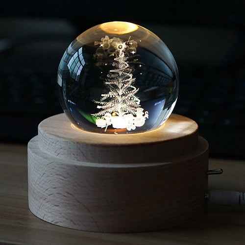 3D Word Engraving Crystal Ball Music Box Electronic Swivel Musical Birthday Gift Home Decor with Music