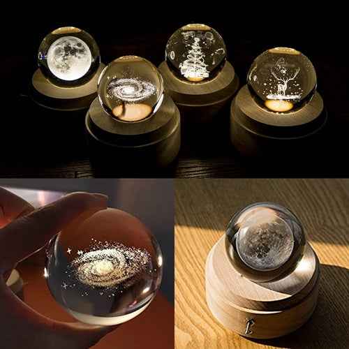 3D Word Engraving Crystal Ball Music Box Electronic Swivel Musical Birthday Gift Home Decor with Music