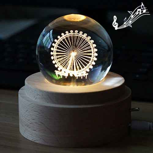 3D Word Engraving Crystal Ball Music Box Electronic Swivel Musical Birthday Gift Home Decor with Music