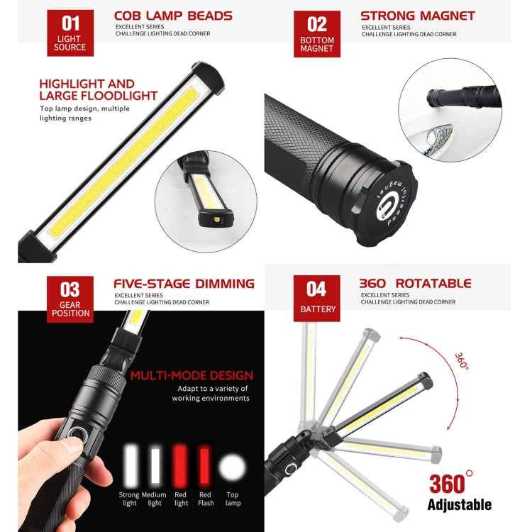 W552 280LM USB Rechargeable Folding Mobile Handheld Work Emergency Light, Size: 13.5 x 3.8cm