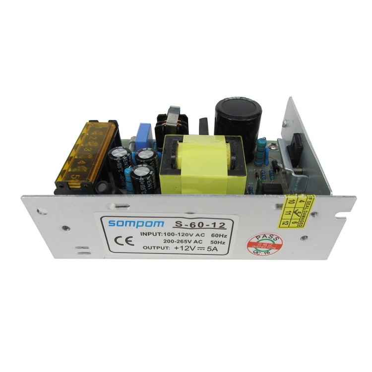 SOMPOM S-60-12 60W 12V 5A Iron Shell Driver LED Light Strip Lighting Monitor Power Supply, 60W 5A