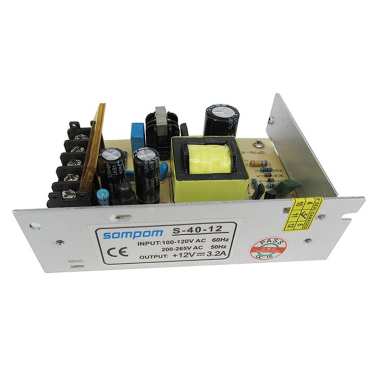 SOMPOM S-40-12 40W 12V 3.2A Iron Shell Driver LED Light Strip Lighting Monitor Power Supply, 40W 3.2A