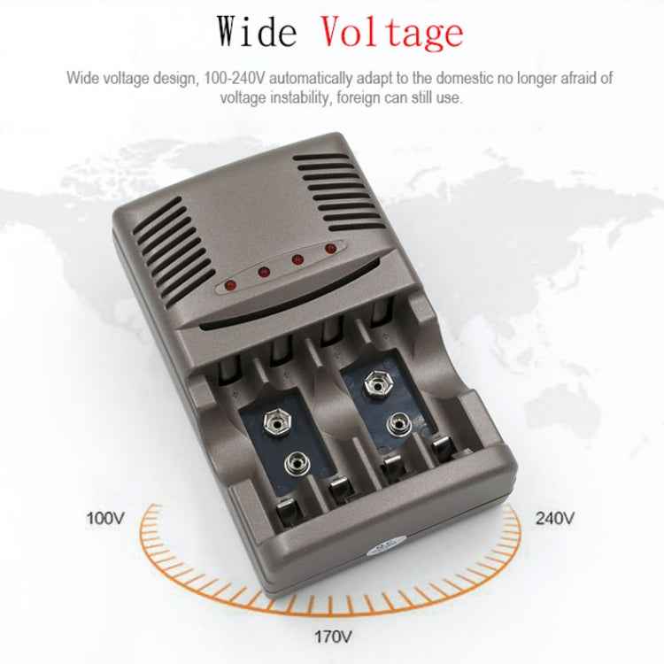 AC 100-240V 4 Slot Battery Charger for AA & AAA & 9V Ni-MH Battery, EU Plug