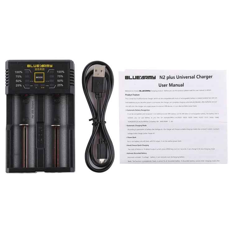 N2 PLUS Micro USB Smart Battery Charger with Indicator Light for 26650, 18650,18500, 14500, 16340(RCR123) IMR / Li-on Battery or AA, AAA, AAAA, C Ni-MH / Ni-Cd Battery