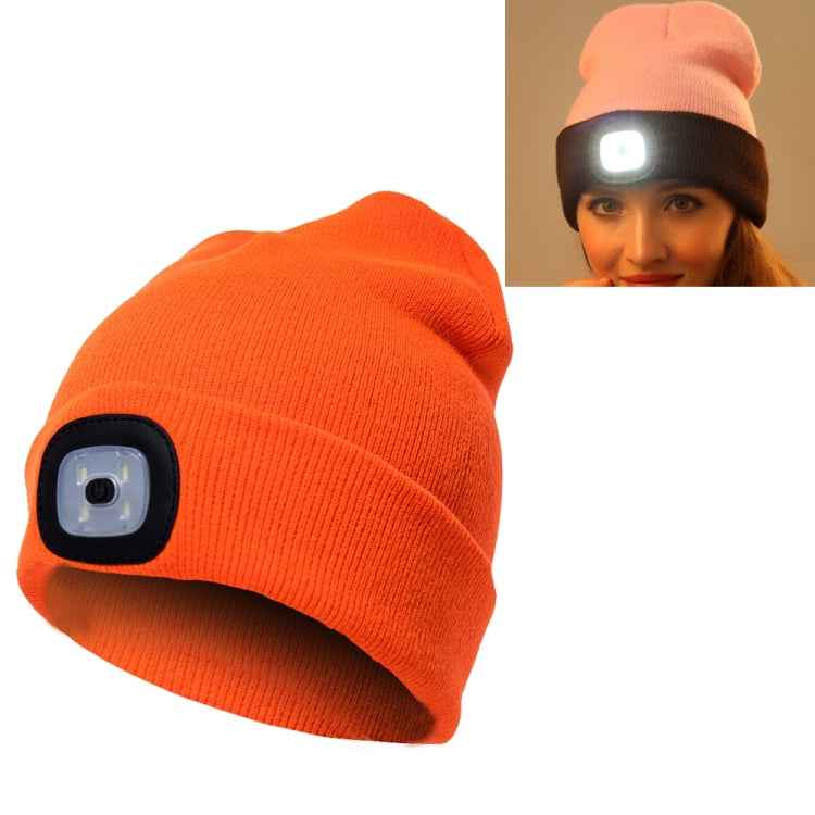 Unisex Warm Winter Polyacrylonitrile Knit Hat Adult Head Cap with 4 LED Lights, Button Battery