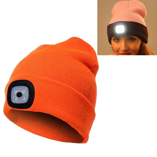 Unisex Warm Winter Polyacrylonitrile Knit Hat Adult Head Cap with 4 LED Lights, Button Battery