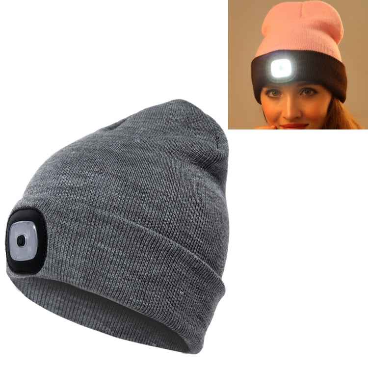 Unisex Warm Winter Polyacrylonitrile Knit Hat Adult Head Cap with 4 LED Lights, Button Battery