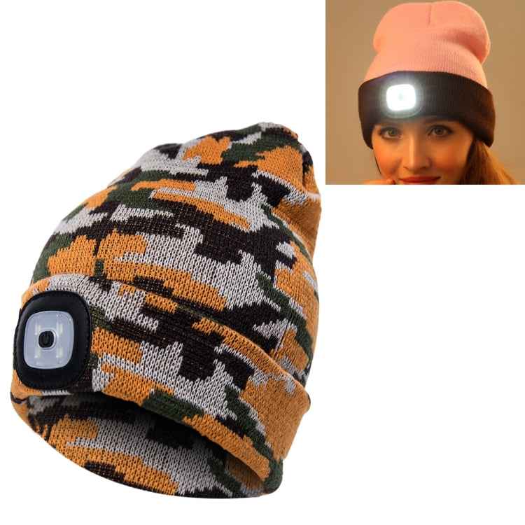 Unisex Warm Winter Polyacrylonitrile Knit Hat Adult Head Cap with 4 LED Lights, Button Battery