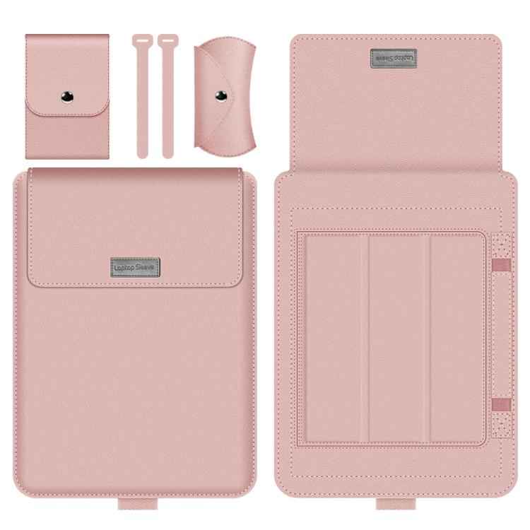 4 in 1 Universal Waterproof PU Leather Laptop Liner Bag with Handle & Stand & Pen Holder + 2 Winders + Mouse Bag + Charger Bag Set for 15 inch Laptops