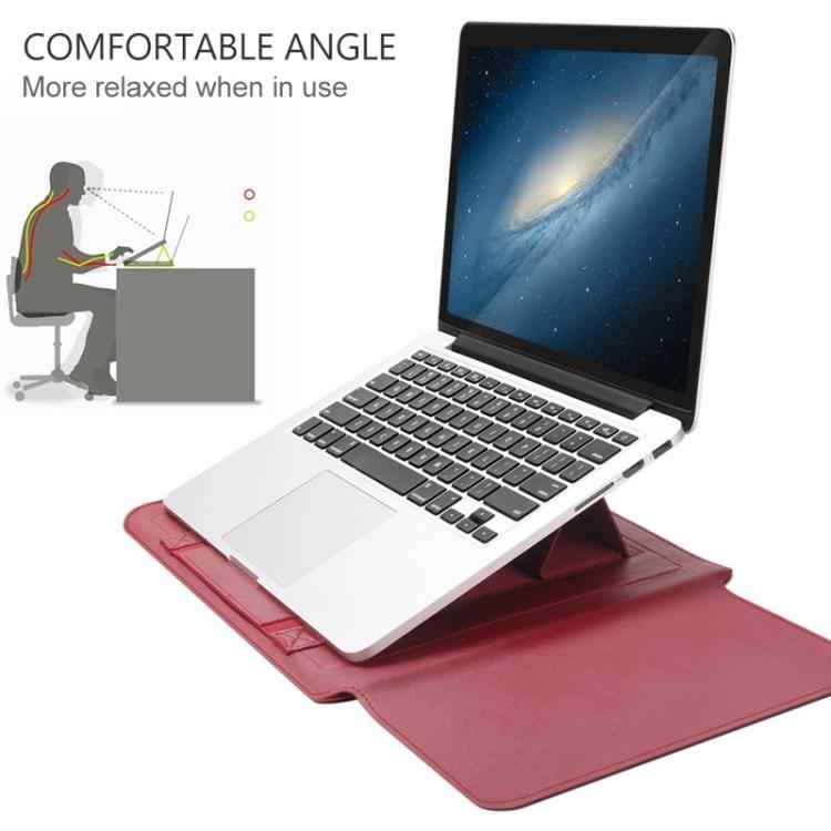 4 in 1 Universal Waterproof PU Leather Laptop Liner Bag with Handle & Stand & Pen Holder + 2 Winders + Mouse Bag + Charger Bag Set for 15 inch Laptops