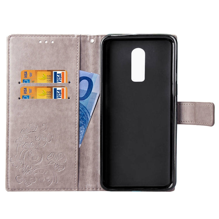 Lucky Clover Pressed Flowers Pattern Leather Case for OnePlus 6T, with Holder & Card Slots & Wallet & Hand Strap
