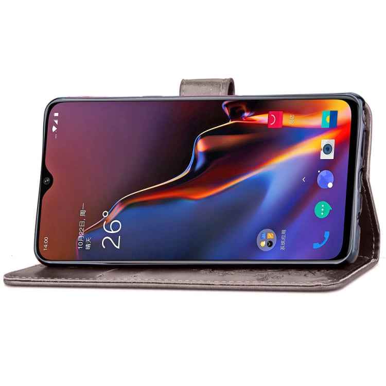 Lucky Clover Pressed Flowers Pattern Leather Case for OnePlus 6T, with Holder & Card Slots & Wallet & Hand Strap