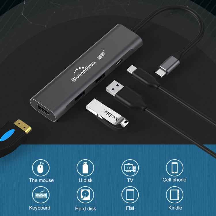 Blueendless 4 In 1 Multi-function Type-C / USB-C to HDMI + PD + Dual USB 3.0 HUB Expansion Dock