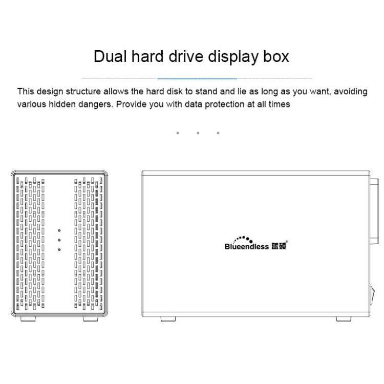 Blueendless Type-C / USB-C Interface 3.5 inch 2 Bay RAID Combination Array HDD External Enclosure
