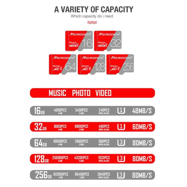 MICRODATA 256GB Class10 Red and Grey TF(Micro SD) Memory Card