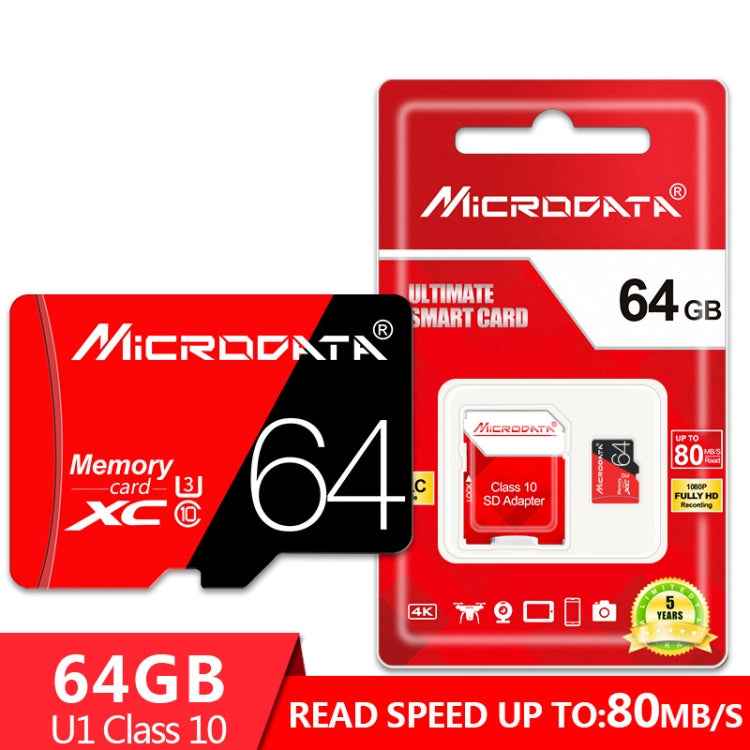 MICRODATA 64GB High Speed U3 Red and Black TF(Micro SD) Memory Card
