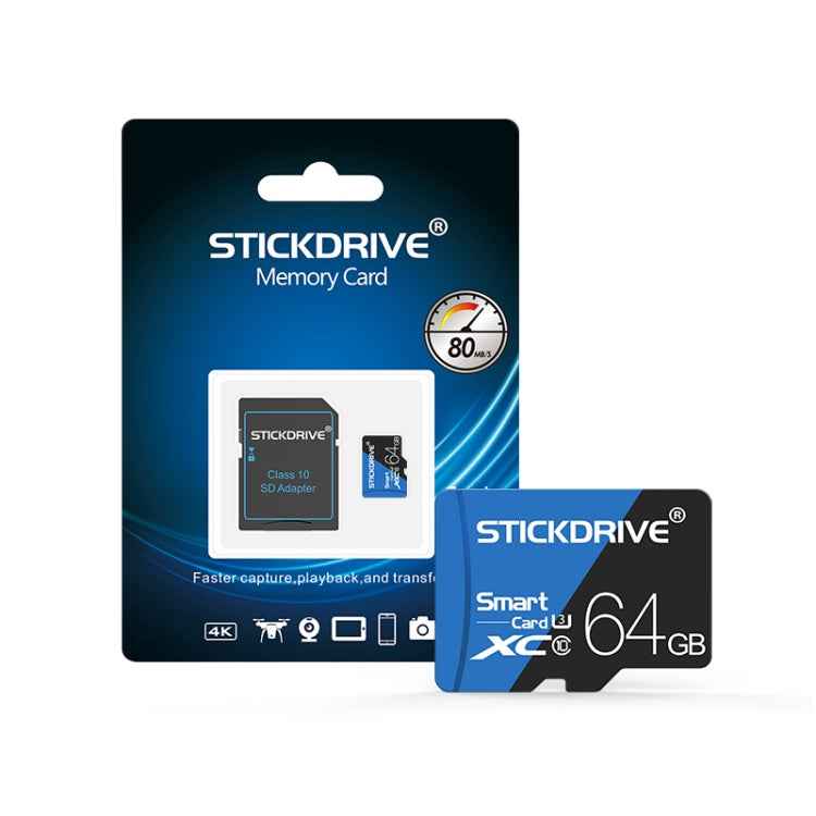 STICKDRIVE 64GB High Speed U3 Blue and Black TF(Micro SD) Memory Card