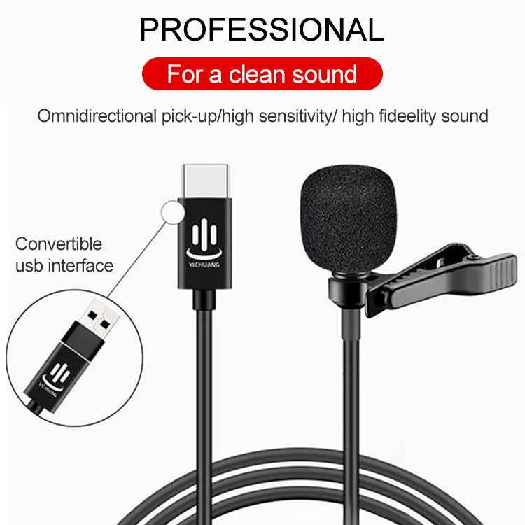 YICHUANG YC-LM10 USB-C / Type-C Intelligent Noise Reduction Condenser Lavalier Microphone, Cable Length: 1.5m