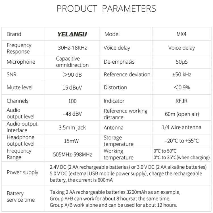 YELANGU YLG9929B MX4 Dual-Channel 100CH UHF Wireless Microphone System with 2 Transmitters and Receiver for DSLR Cameras and Video Cameras