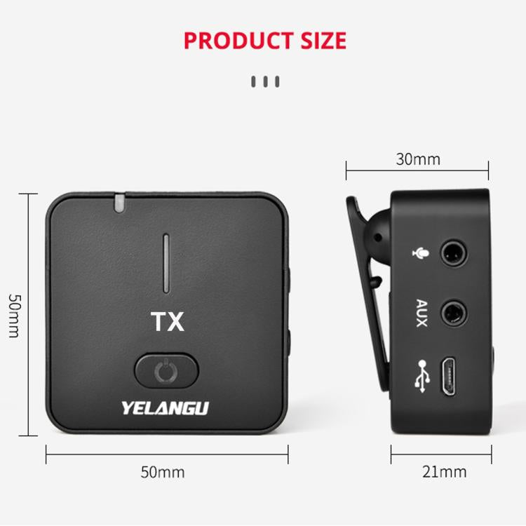 YELANGU MX5S 2.4G Live Broadcast Interview Wireless Recording Camera Microphone, 1 Receiver to 2 Transmitter, 1 Receiver to 2 Transmitter