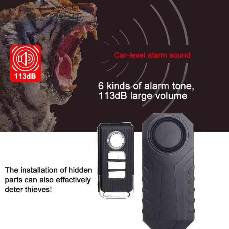 KS-SF22R IP55 Waterproof Wireless 113dB Vibration Burglar Sensor Alarm with Remote Control for Vehicle / Bicycle / Electric Bicycle