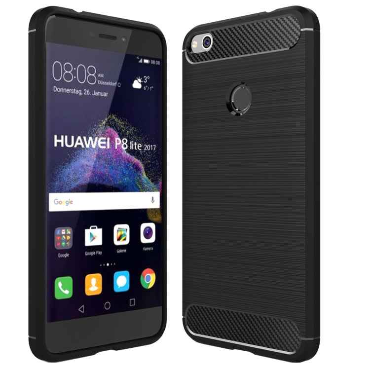 For Huawei  P8 Lite (2017) Brushed Carbon Fiber Texture Shockproof TPU Protective Case