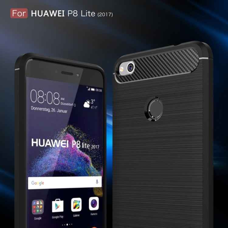 For Huawei  P8 Lite (2017) Brushed Carbon Fiber Texture Shockproof TPU Protective Case